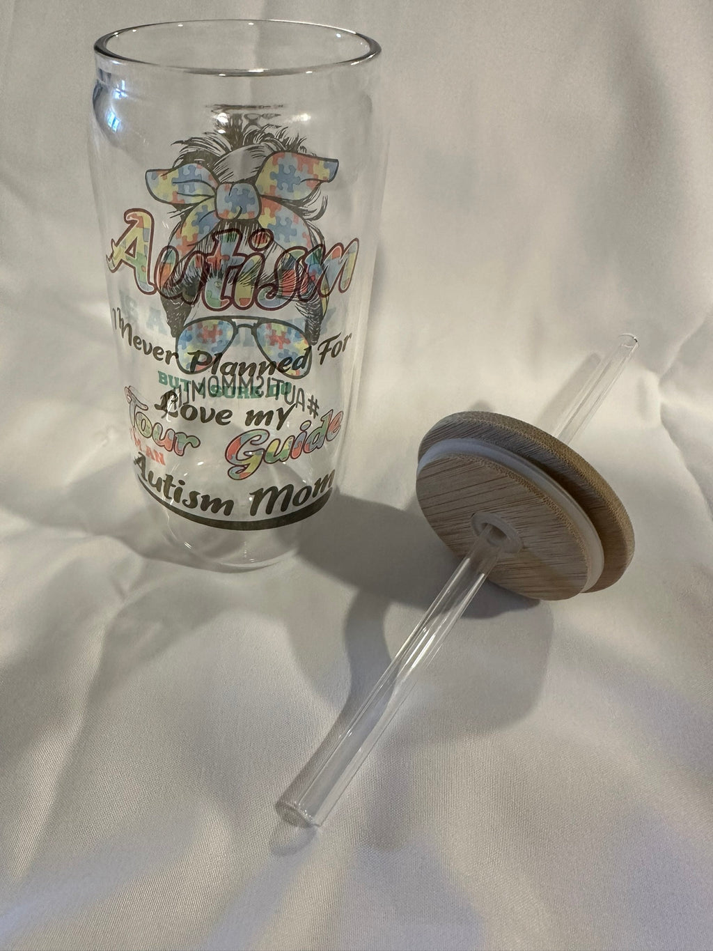 Autism Mom 18oz frosted Glass Tumbler