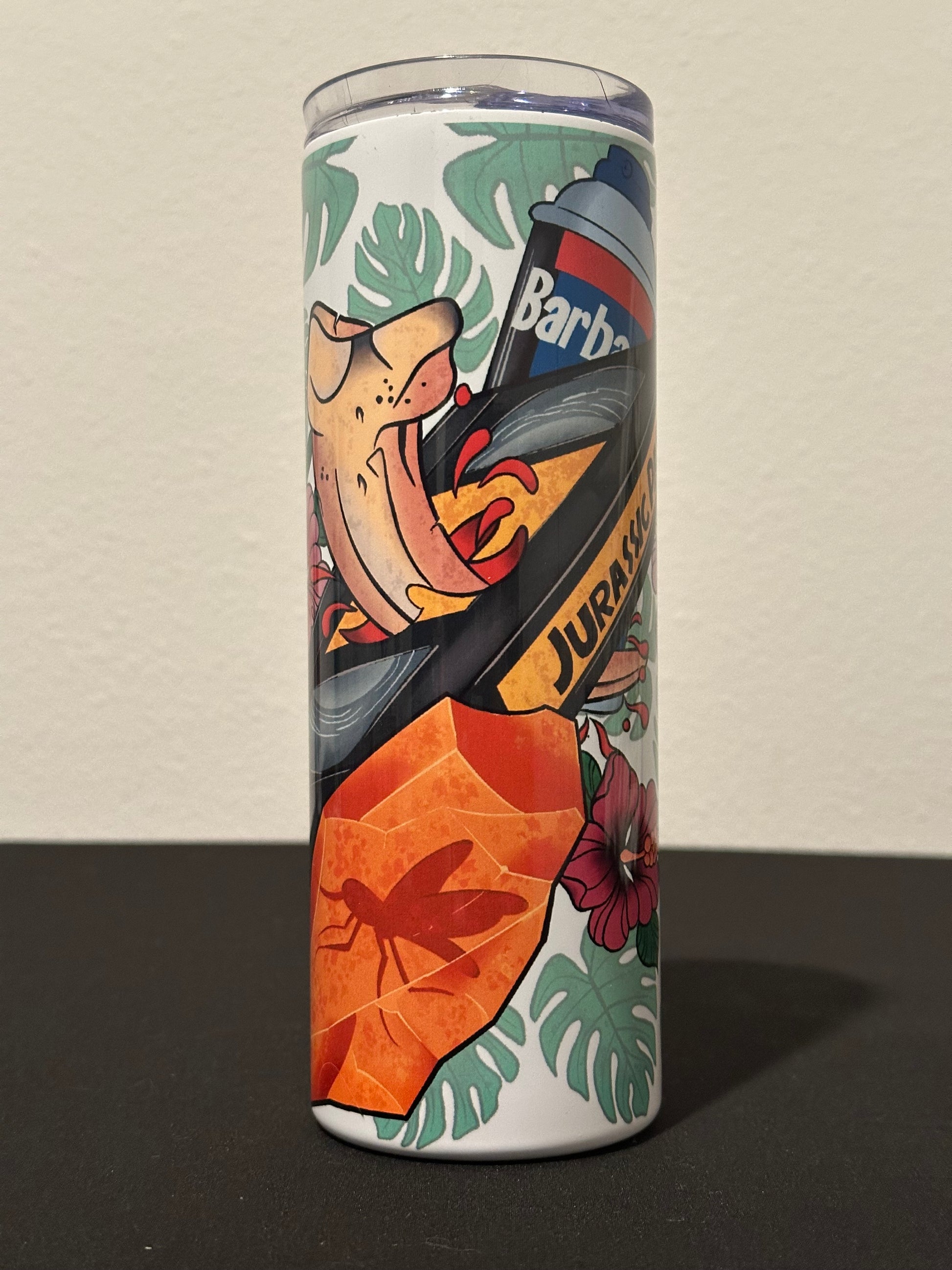 Prehistoric Flash 20oz Tumbler – American Traditional Dinosaur Tattoo Cup