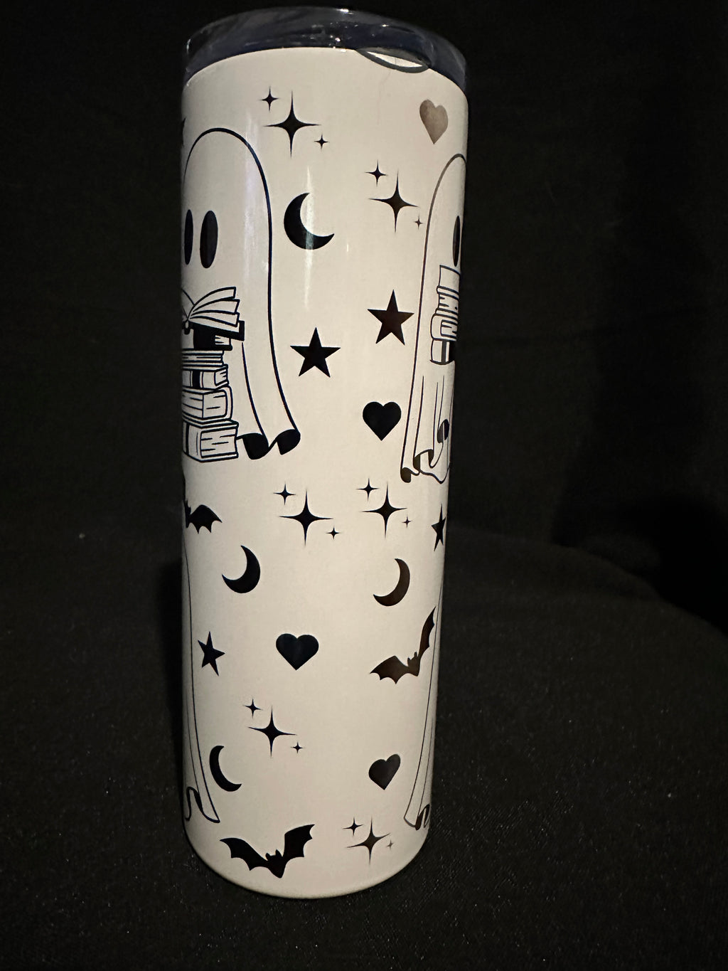 Ghostly Bookworms Tumbler – 20oz Metal Tumbler with Ghosts, Books & Bats