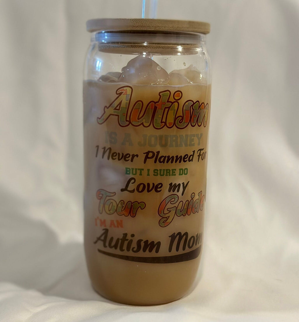 Autism Mom 18oz frosted Glass Tumbler