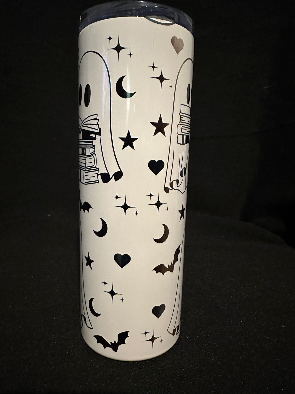 Ghostly Bookworms Tumbler – 20oz Metal Tumbler with Ghosts, Books & Bats
