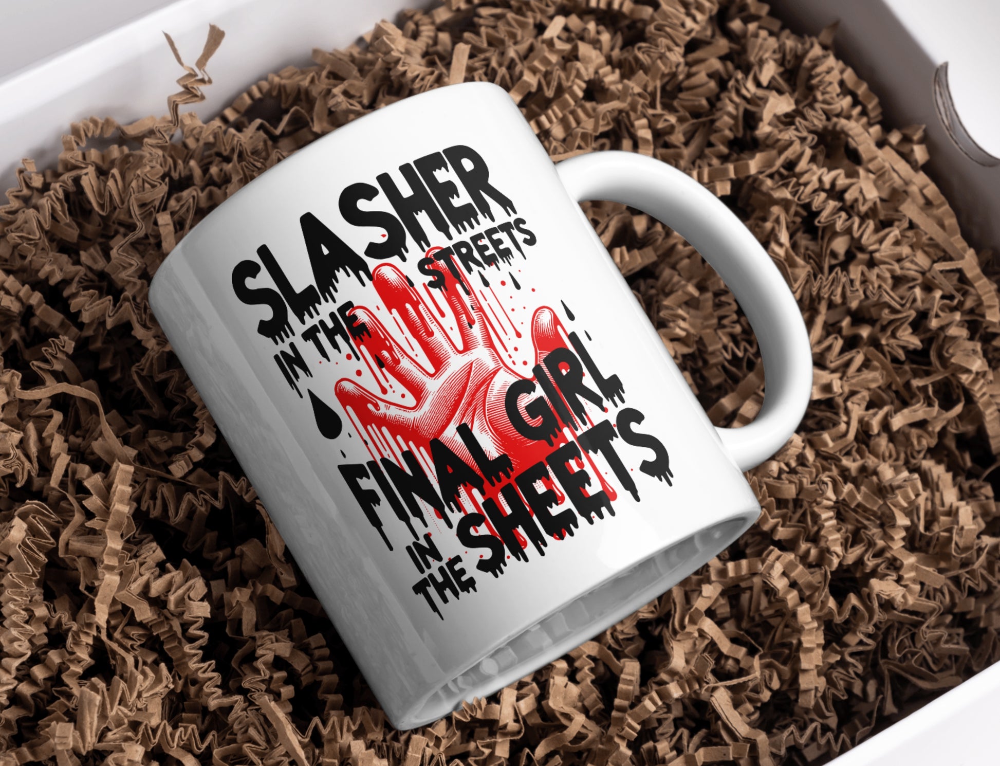 Slasher In The Streets, Final Girl In The Sheets Mug