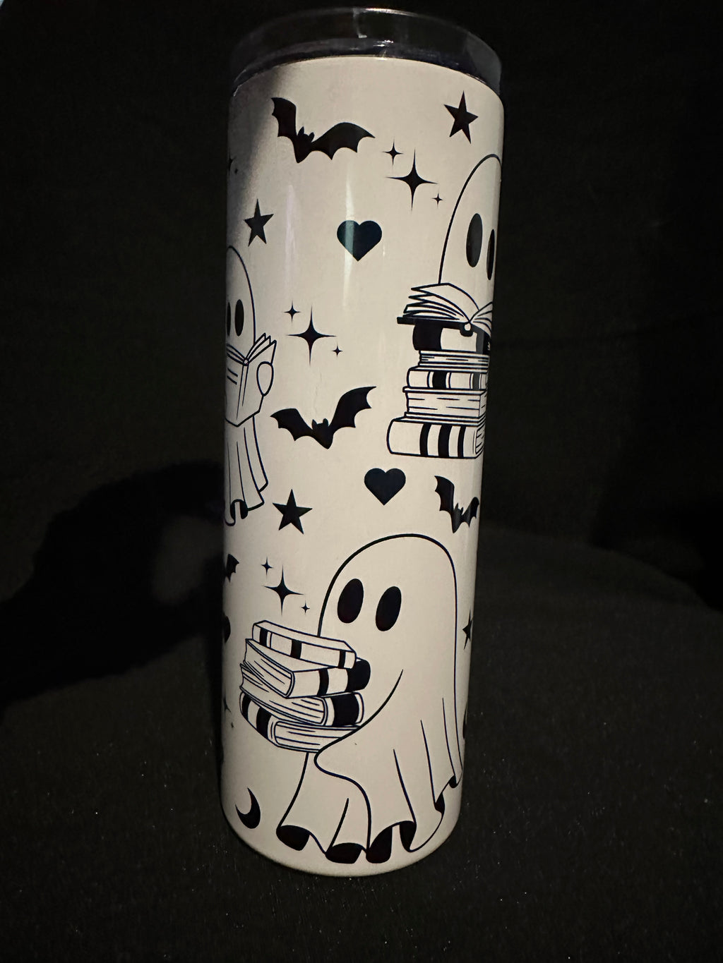 Ghostly Bookworms Tumbler – 20oz Metal Tumbler with Ghosts, Books & Bats
