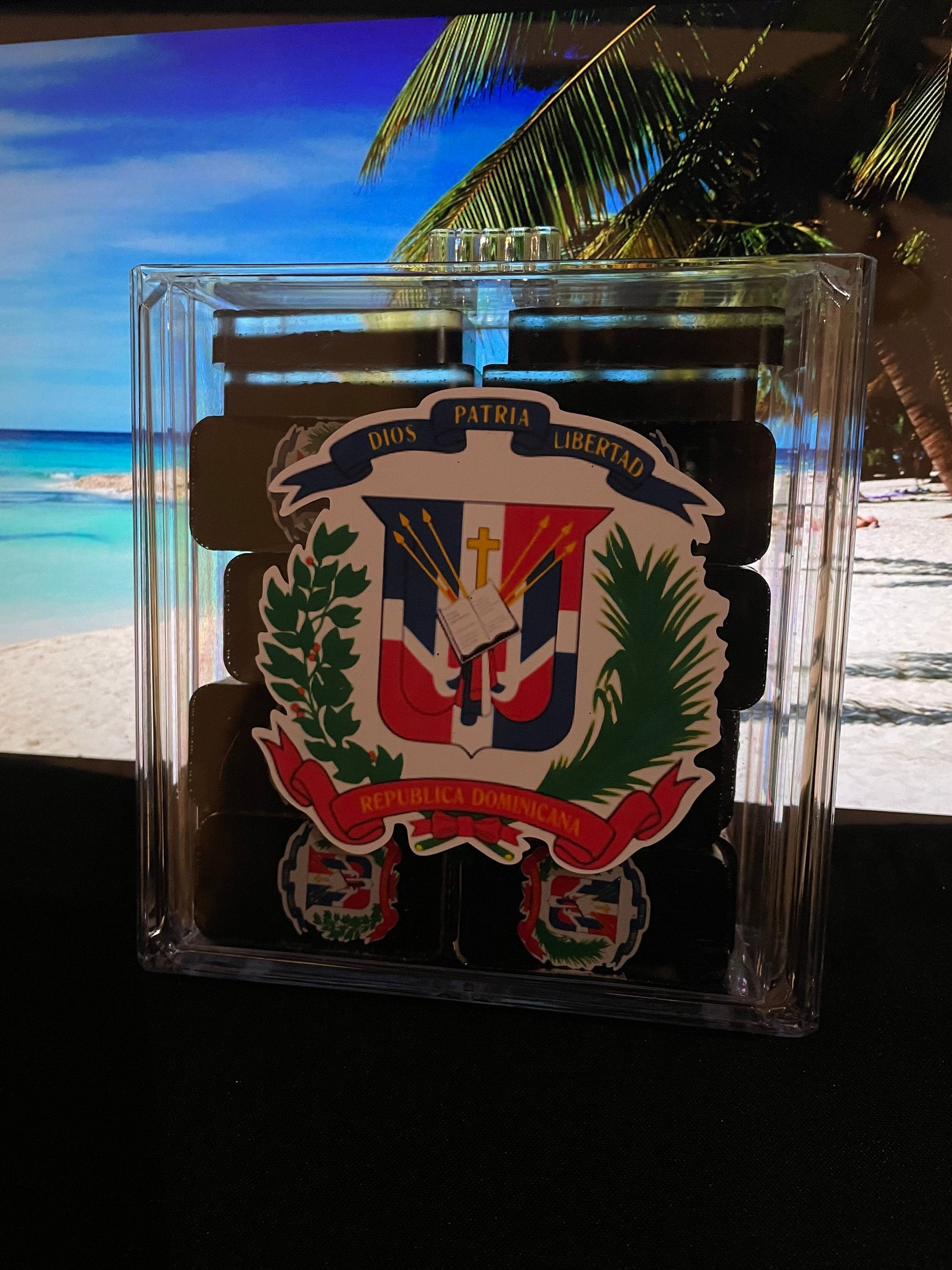 Handmade Double Six Dominican Shield Resin Domino Set with Hard Case