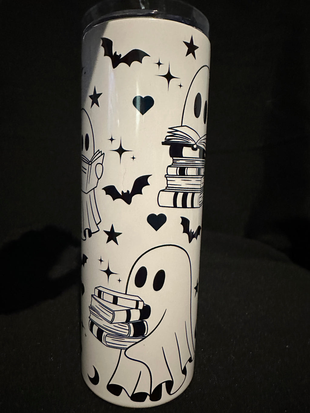 Ghostly Bookworms Tumbler – 20oz Metal Tumbler with Ghosts, Books & Bats