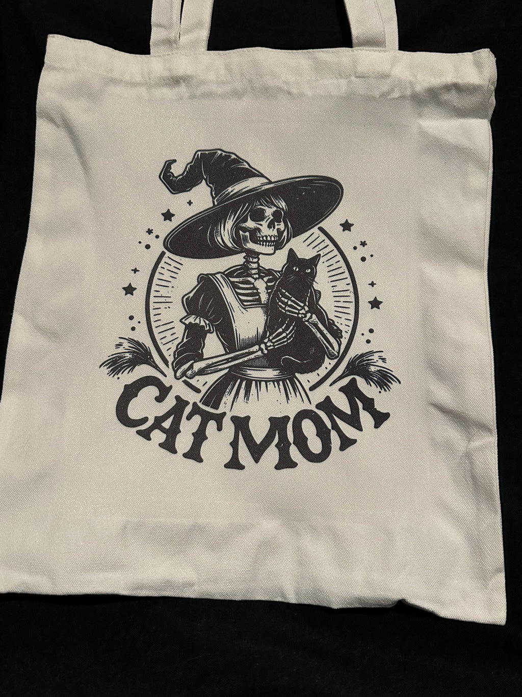 Cat Mom Tote Bag – Skeleton Witch with Black Cat Design