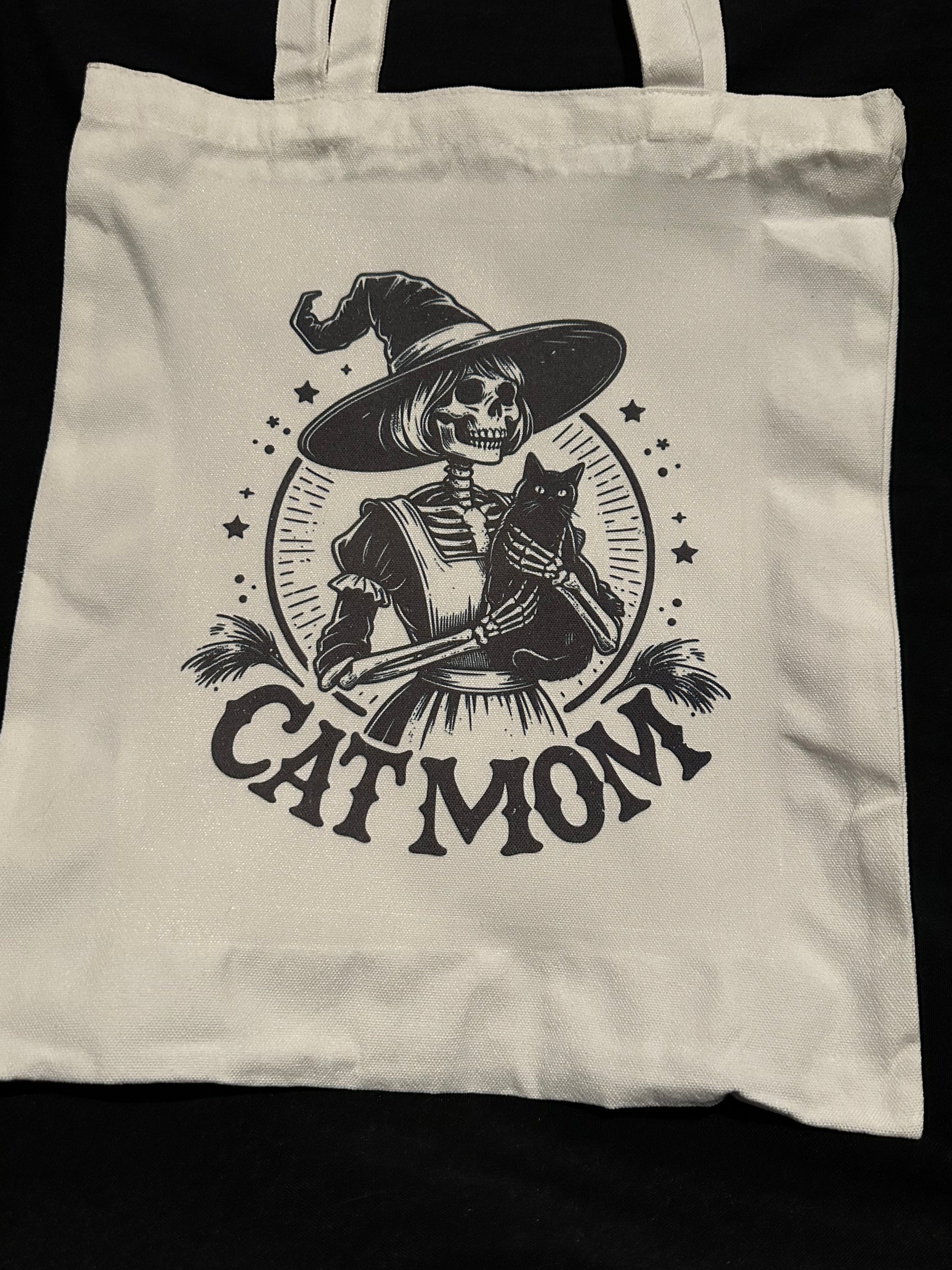 Cat Mom Tote Bag – Skeleton Witch with Black Cat Design
