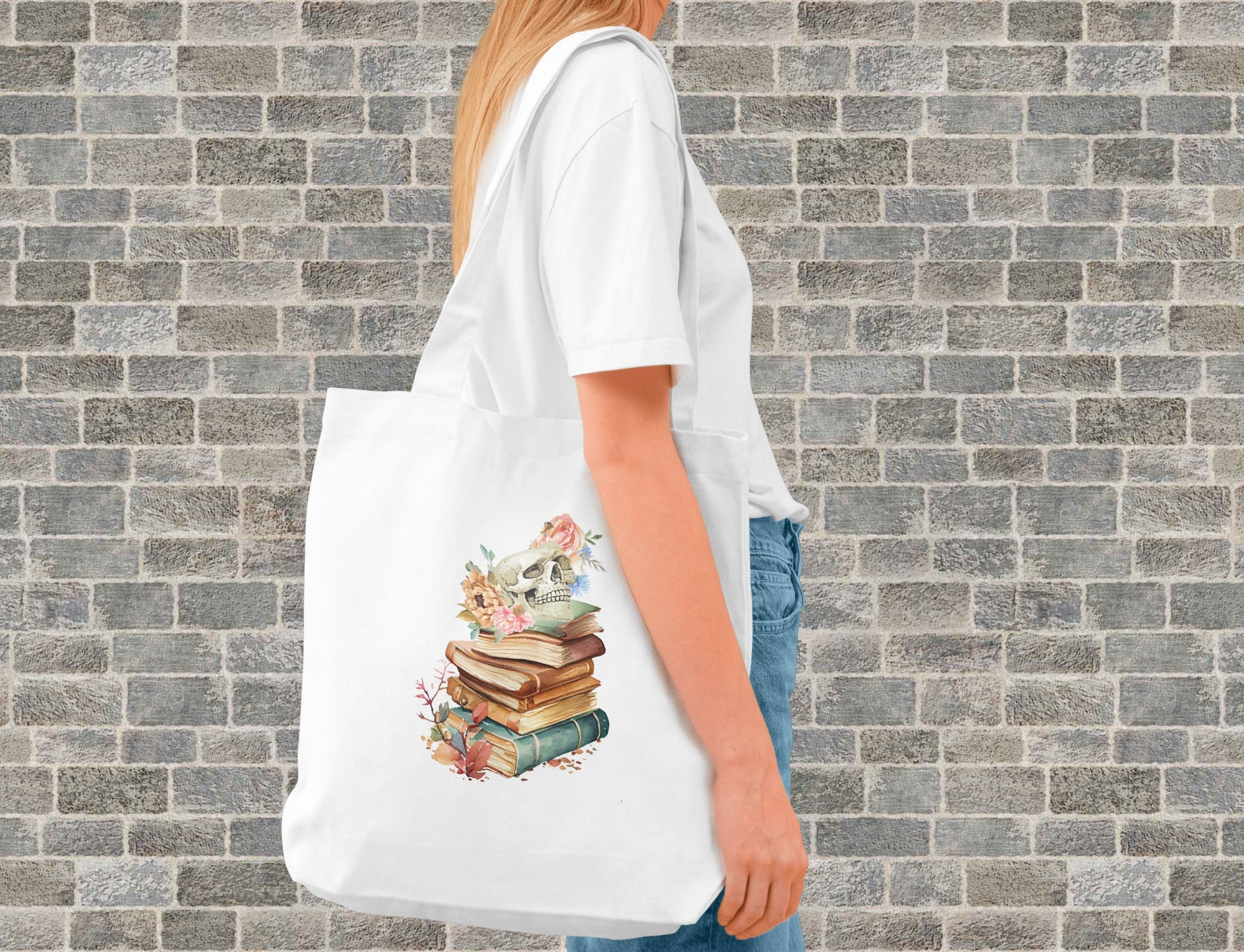 Skull & Books Tote Bag