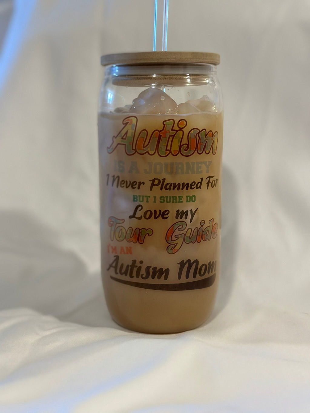 Autism Mom 18oz frosted Glass Tumbler