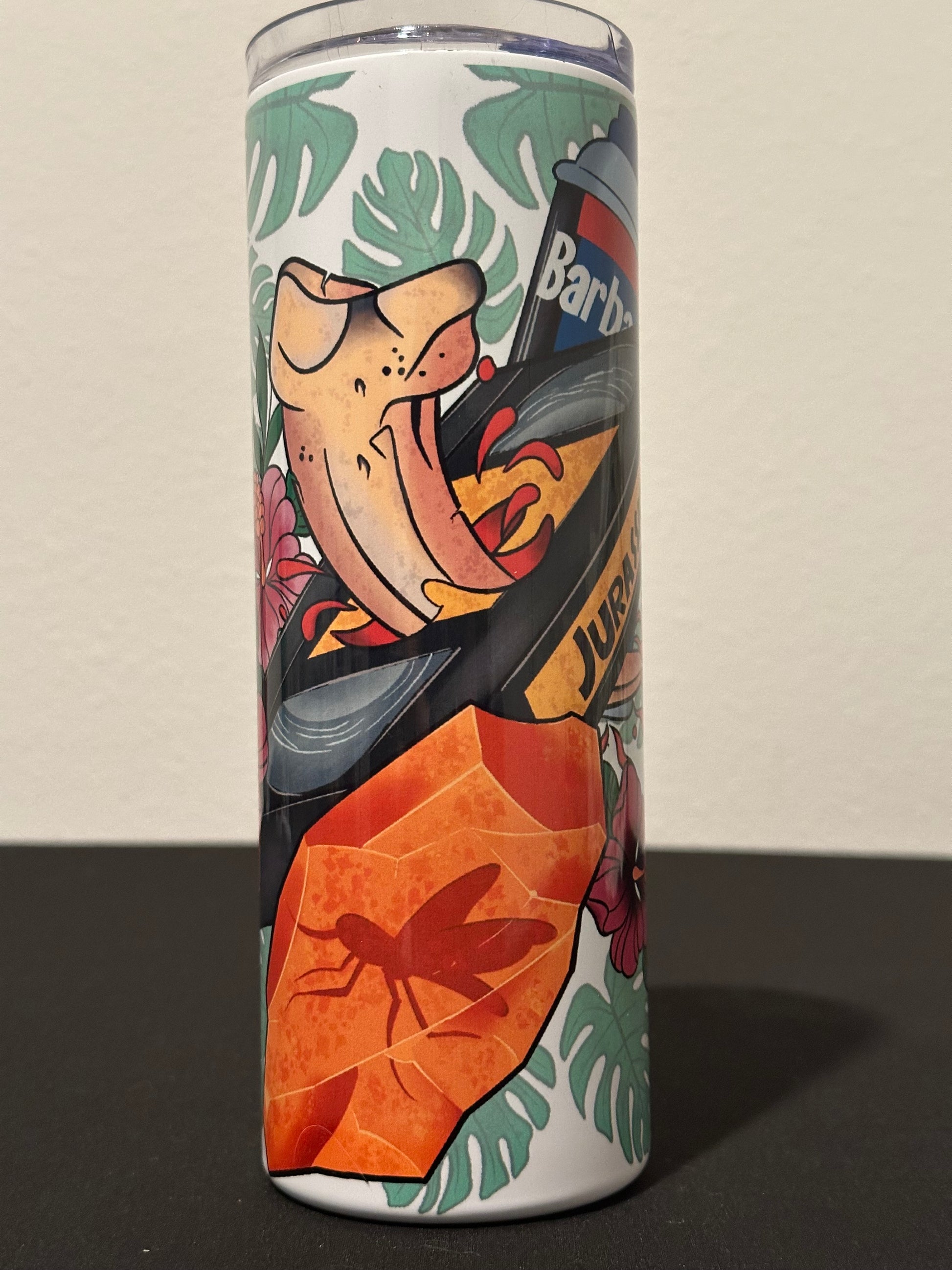 Prehistoric Flash 20oz Tumbler – American Traditional Dinosaur Tattoo Cup