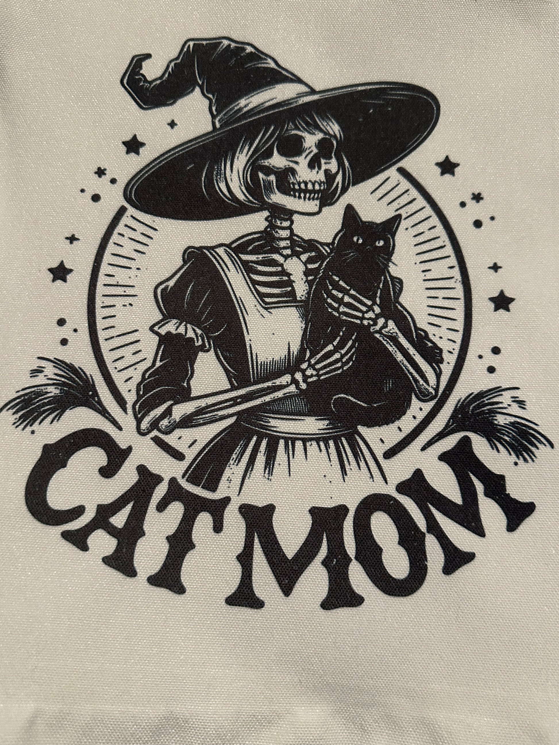 Cat Mom Tote Bag – Skeleton Witch with Black Cat Design