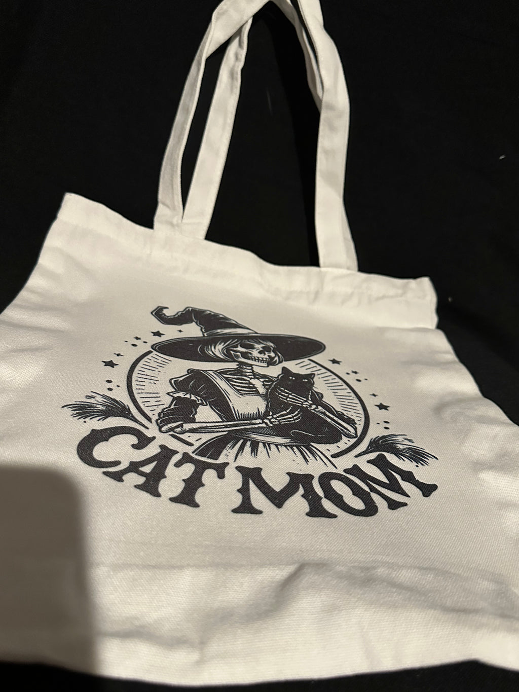Cat Mom Tote Bag – Skeleton Witch with Black Cat Design