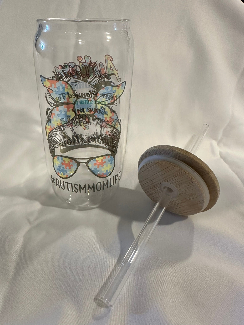Autism Mom 18oz frosted Glass Tumbler