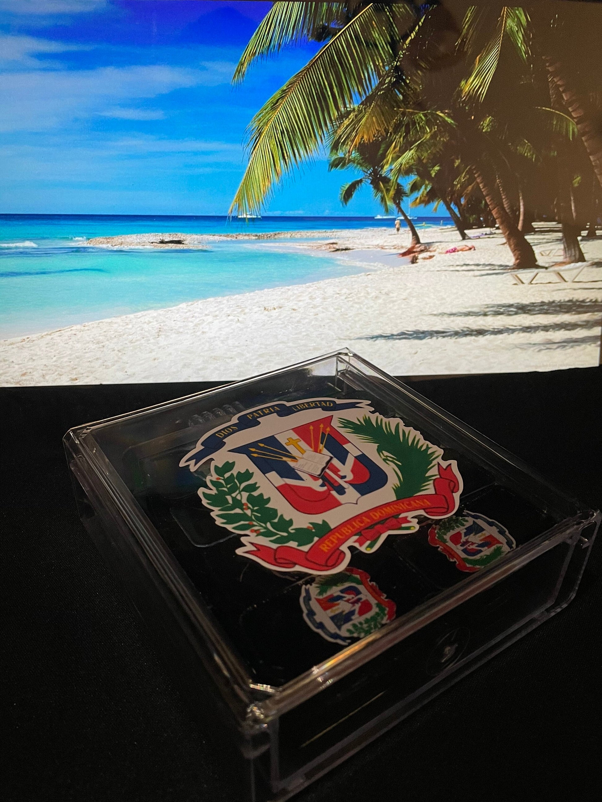 Handmade Double Six Dominican Shield Resin Domino Set with Hard Case