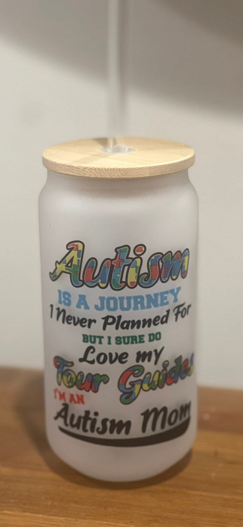 Autism Mom 18oz frosted Glass Tumbler